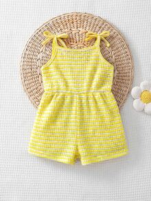 SHEIN Baby Girl Stripe Knit Soft Romper - Yellow - View 2
