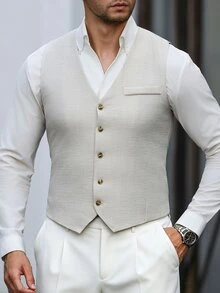 Manfinity Mode Men's Solid Color Casual Business Suit Vest, Suitable For Daily Commute, Relaxed Work Environment Or Semi-Formal Occasions, Also An Ideal Gift For Boyfriend And Husband - Apricot - View 3