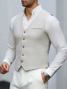Manfinity Mode Men's Solid Color Casual Business Suit Vest, Suitable For Daily Commute, Relaxed Work Environment Or Semi-Formal Occasions, Also An Ideal Gift For Boyfriend And Husband - Apricot - View 5