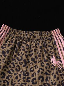 SHEIN Sparklyn Girls' Minimalist Casual Luxury Style Pony Print Leopard Pattern 2-Piece Set, Round Neck Short Sleeve T-Shirt + Wide Leg Pants, Spring/Summer Daily St - Brown - View 4