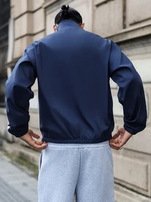 Major Grit 男士撞色印花拉链立领长袖夹克足球服 - 藍色 - 查看 2