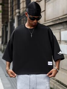Major Grit Men's Black Summer Oversized Streetwear City Break Graffiti Style Short Sleeve T-Shirt,Cropped Loose Fit Round Neck Tee,American Hip Hop Retro Vibe - Black - View 5