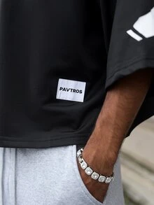 Major Grit Men's Black Summer Oversized Streetwear City Break Graffiti Style Short Sleeve T-Shirt,Cropped Loose Fit Round Neck Tee,American Hip Hop Retro Vibe - Black - View 4