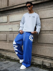 Major Grit 男士街头时尚撞色抽绳腰带运动裤 - 藍色 - 查看 4
