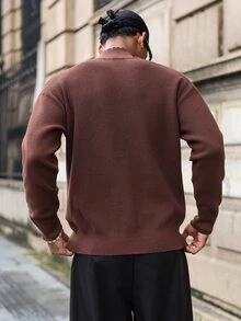 Major Grit 男士素色極簡日常穿著高領長袖針織毛衣大地色 - 咖啡棕 - 查看 2