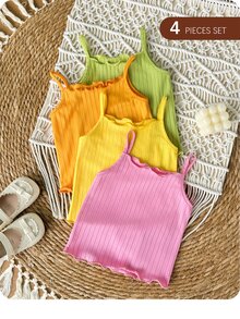Baby Girl Solid Color Casual Versatile Everyday Outing Camisole Tops 4pcs - Multicolor - View 6