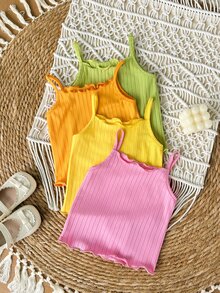 Baby Girl Solid Color Casual Versatile Everyday Outing Camisole Tops 4pcs - Multicolor - View 4