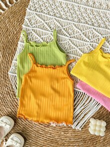 Baby Girl Solid Color Casual Versatile Everyday Outing Camisole Tops 4pcs - Multicolor - View 5