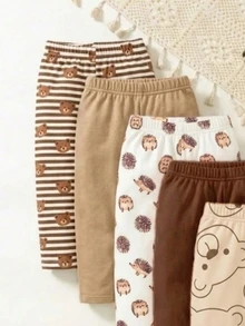 SHEIN Playful Pals 2 Random Sets From 5 Designs,Baby Boys New Fashion Comfortable Simple Soft Casual Long Pants, Baby Boy Pants Set, - Multicolor - View 4