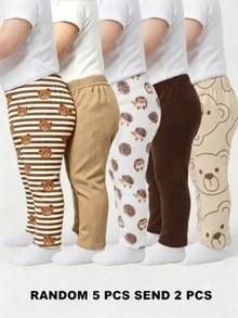 SHEIN Playful Pals 2 Random Sets From 5 Designs,Baby Boys New Fashion Comfortable Simple Soft Casual Long Pants, Baby Boy Pants Set, - Multicolor - View 3