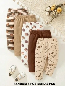 SHEIN Playful Pals 2 Random Sets From 5 Designs,Baby Boys New Fashion Comfortable Simple Soft Casual Long Pants, Baby Boy Pants Set, - Multicolor - View 2