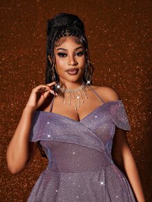 Maweii Plus Size Sleeveless Off-Shoulder Sexy Slit Elegant Fashion Dress - Multicolor - View 2