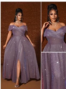 Maweii Plus Size Sleeveless Off-Shoulder Sexy Slit Elegant Fashion Dress - Multicolor - View 1