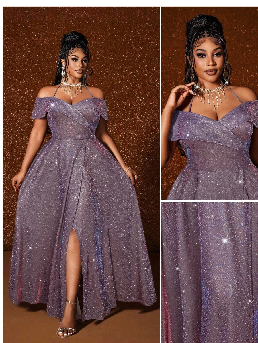 Maweii Plus Size Sleeveless Off-Shoulder Sexy Slit Elegant Fashion Dress - Multicolor - View 1