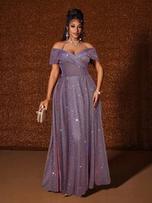 Maweii Plus Size Sleeveless Off-Shoulder Sexy Slit Elegant Fashion Dress - Multicolor - View 4
