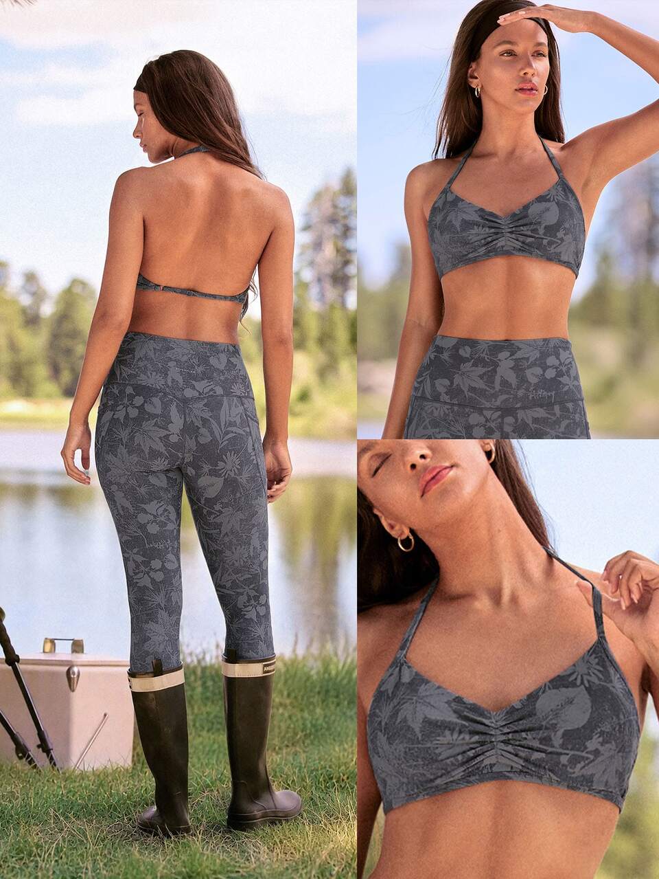 FeatherFit™ Sujetador Deportivo Ajustable con Cuello Halter, Espalda Descubierta, Fruncido Delantero y Copas Antideslizantes Removibles para Yoga, Estudio, Pilates y Uso Diario