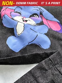 SHEIN ChillGRL Teen Girl Fall Straight Street Style Cartoon Print Black Casual Long Pants, Holiday, Comfortable - Black - View 9
