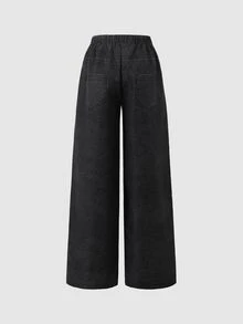 SHEIN ChillGRL Teen Girl Fall Straight Street Style Cartoon Print Black Casual Long Pants, Holiday, Comfortable - Black - View 3