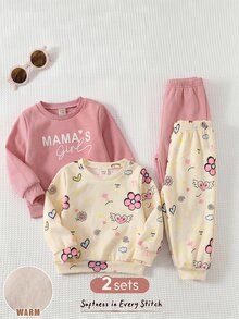 Baby Girls Mama's Girl Pink Sweatshirt And Floral Printed Top With Coordinating Pants 4-Piece Set - Pink - View 2