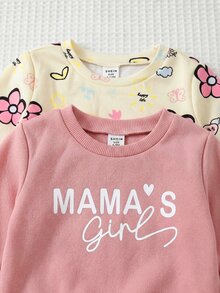 Baby Girls Mama's Girl Pink Sweatshirt And Floral Printed Top With Coordinating Pants 4-Piece Set - Pink - View 3