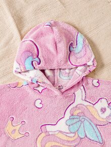SHEIN Young Girl 1pc Unicorn Kids Pattern Hooded Fuzzy Pajama Autumn Dress - Baby Pink - View 5