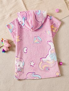 SHEIN Young Girl 1pc Unicorn Kids Pattern Hooded Fuzzy Pajama Autumn Dress - Baby Pink - View 6