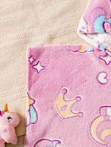 SHEIN Young Girl 1pc Unicorn Kids Pattern Hooded Fuzzy Pajama Autumn Dress - Baby Pink - View 3