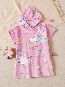 SHEIN Young Girl 1pc Unicorn Kids Pattern Hooded Fuzzy Pajama Autumn Dress - Baby Pink - View 2