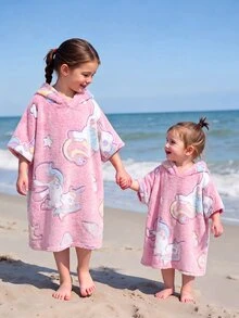 SHEIN Young Girl 1pc Unicorn Kids Pattern Hooded Fuzzy Pajama Autumn Dress - Baby Pink - View 7