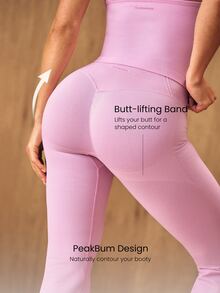 GLOWMODE 31" Ultrafine Soft Seamless SunFlow High Waist Sculpting Fit Seamless Butt Lift Compression Double Layer Coverage Flare Leggings Gym Summer - Baby Pink - View 6
