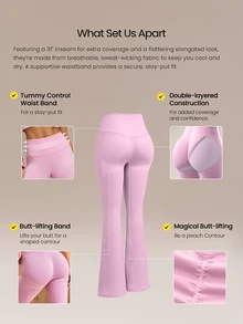 GLOWMODE 31" Ultrafine Soft Seamless SunFlow High Waist Sculpting Fit Seamless Butt Lift Compression Double Layer Coverage Flare Leggings Gym Summer - Baby Pink - View 4