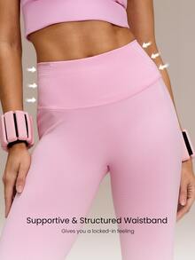 GLOWMODE 31" Ultrafine Soft Seamless SunFlow High Waist Sculpting Fit Seamless Butt Lift Compression Double Layer Coverage Flare Leggings Gym Summer - Baby Pink - View 7