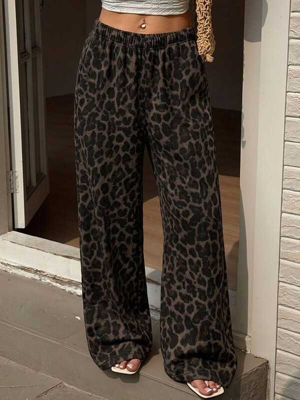 Attitoon Women's Casual Straight Leg Sweatpants, Summer Clothing, Leopard Print, Outing Wear, Y2K, Vintage, Versatile, Suitable For Daily Commute, Date, Party, Autumn/Winter/Spring/Summer, Christmas, New Year, Thanksgiving, Party, Wedding, Beach, Graduation, Fashion, Elegant, Casual, Outing, Date, Appointment, Commute