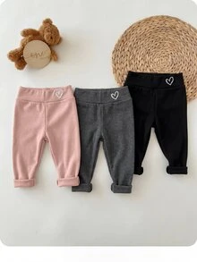 SHEIN 女嬰愛心印花休閒百搭日常穿著秋冬緊身褲 3件/套 - 彩色 - 查看 5