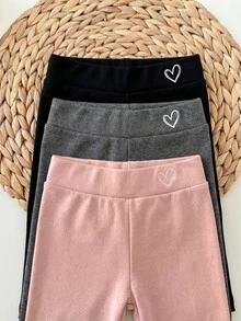 SHEIN 女嬰愛心印花休閒百搭日常穿著秋冬緊身褲 3件/套 - 彩色 - 查看 4