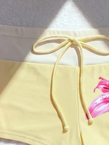 Elavelle 女款夏秋優雅定位印花花朵蝴蝶結比基尼三角褲（不含上衣）海灘度假派對 - 彩色 - 查看 4