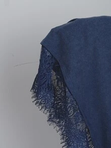 Solflare Plus Size Women's Lace Patchwork Casual Versatile Daily Wear T-Shirt - Navy Blue - View 7