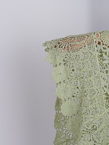SHEIN EZwear Plus Size Women's Spring/Summer Hollow Design Ruffle Hem Knit Vest Party Vacation Sage Green Romantic Corset - Green - View 4