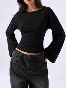 LYSMO Korean Style Minimalist Long Sleeve Slim Fit T-Shirt - Black - View 6