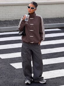 Muchica Brown Striped Women's Regular Jacket - Brown - View 6