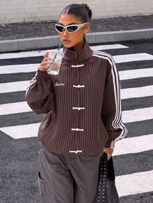 Muchica Brown Striped Women's Regular Jacket - Brown - View 3