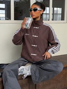 Muchica Brown Striped Women's Regular Jacket - Brown - View 7