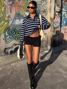 Muchica Women's Knight Graphic Striped Colorblock Casual Everyday Long Sleeve Sweatshirt - Navy Blue - View 6