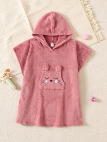 SHEIN 少女秋冬款連帽可愛舒適法蘭絨吸水浴袍睡衣毯，適合多季節與浴室、海灘等多種場合 - 粉色 - 查看 2