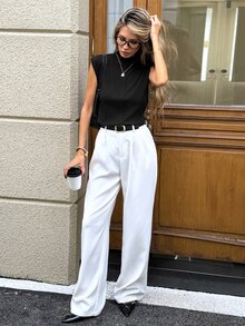 SHEIN LUNE 女款休閒通勤無袖背心，拼接設計，秋冬日常基礎時尚外套 - 黑色 - 查看 4