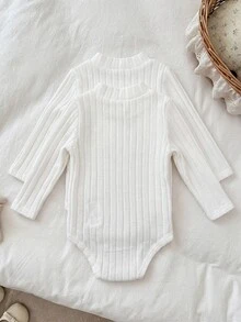 SHEIN 2pcs Baby Girl Solid Color Knit Casual Autumn Winter Bodysuit - White - View 3