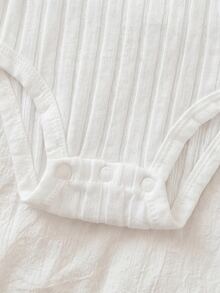 SHEIN 2pcs Baby Girl Solid Color Knit Casual Autumn Winter Bodysuit - White - View 4