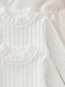 SHEIN 2pcs Baby Girl Solid Color Knit Casual Autumn Winter Bodysuit - White - View 2