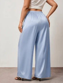 Enliva Plus Size Anti-Wrinkle Satin Valentine's Day Straight Leg Loose Fit Pants - Baby Blue - View 2