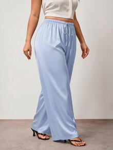 Enliva Plus Size Anti-Wrinkle Satin Valentine's Day Straight Leg Loose Fit Pants - Baby Blue - View 3